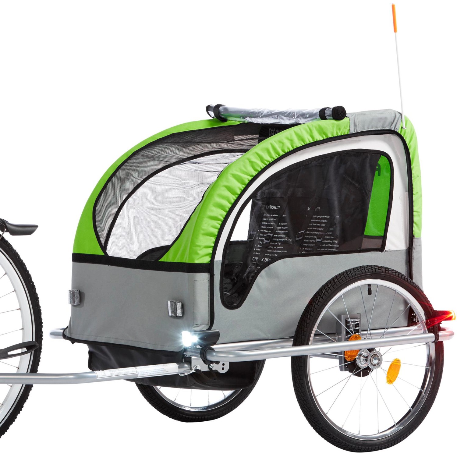 Fischer Kinder-Fahrradanhänger Komfort Grau-Grün Inkl. LED-Beleuchtungs-Set günstig online kaufen