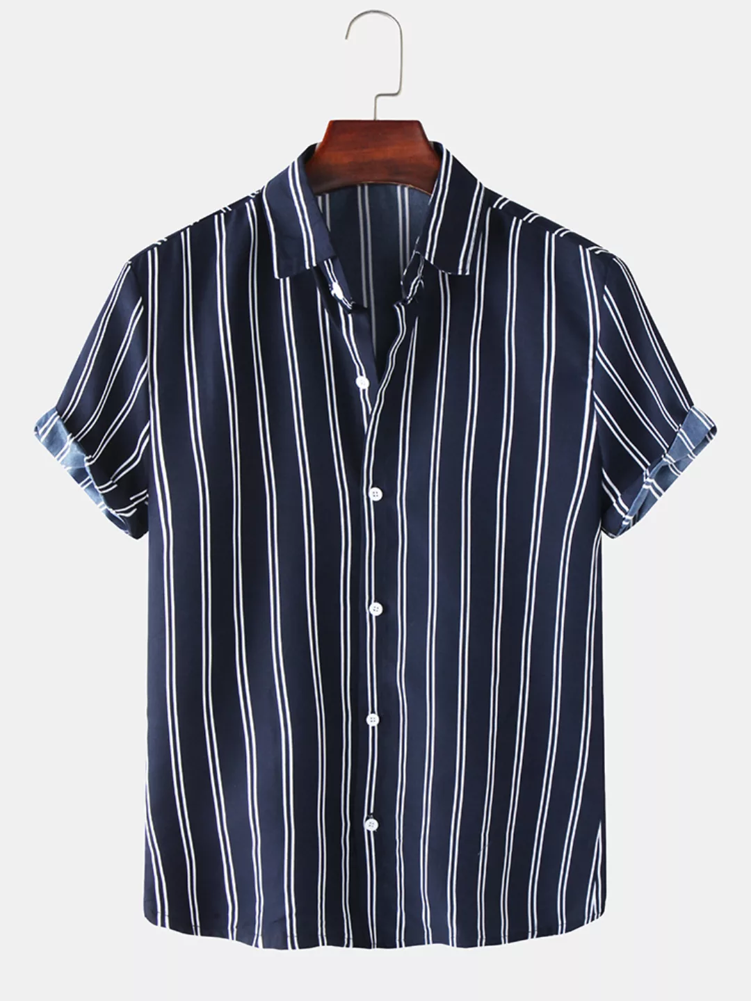 Herren Basic Stripes Print Loose Casual Light Kurzarmhemden günstig online kaufen