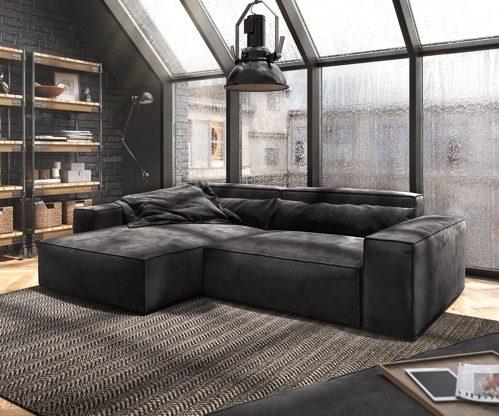 DELIFE Ecksofa Sirpio, XL Mikrofaser Schwarz günstig online kaufen