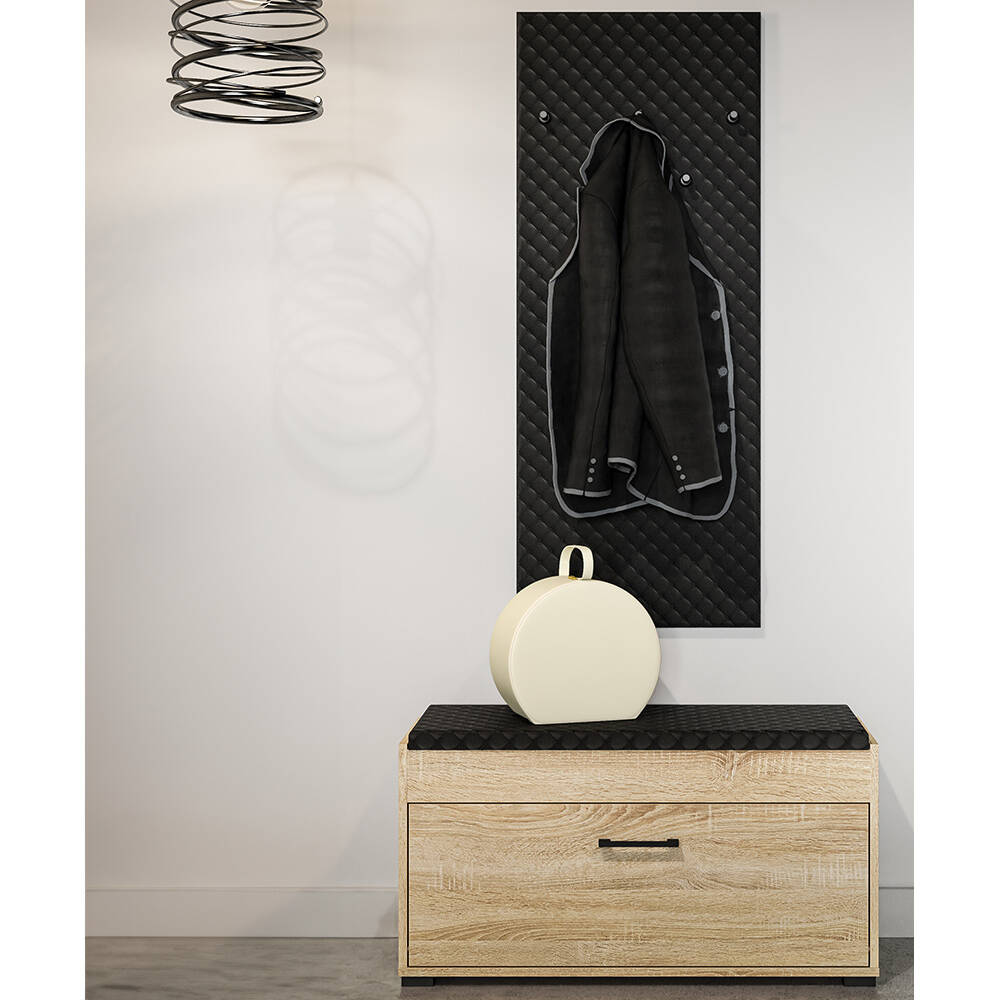 Flurgarderobe 2-teilig mit Garderobenbank 90cm Eiche hell, Steppoptik schwa günstig online kaufen