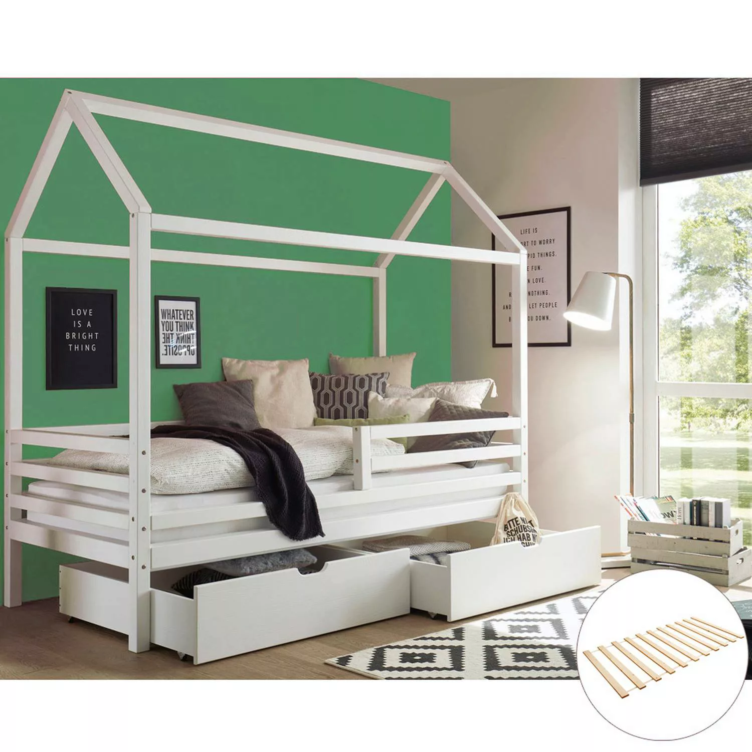 Hausbett Funktionsbett Kinderbett 90x200 cm mit hohem Dach LUANA-78 massiv günstig online kaufen
