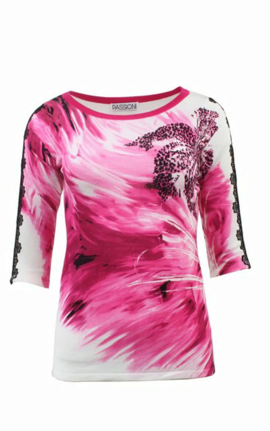 Passioni 3/4 Arm-Pullover Sommerpullover mit pinken abstraktem Blumenprint günstig online kaufen