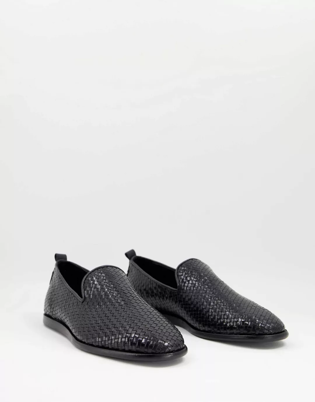 H By Hudson – Ipanema – Gewebte Loafer aus schwarzem Leder günstig online kaufen