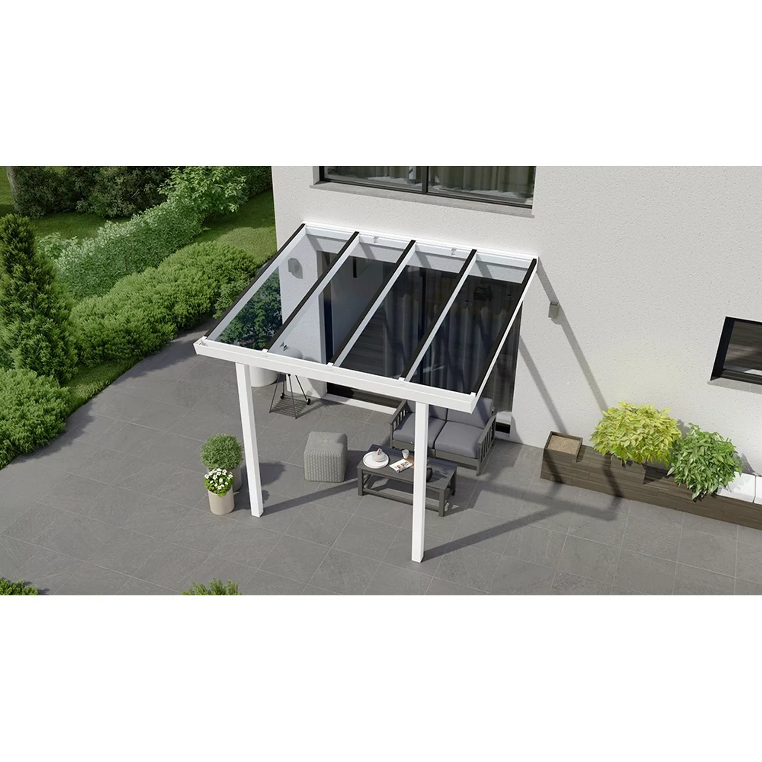 Terrassenüberdachung Basic 300 cm x 250 cm Weiß Glas günstig online kaufen