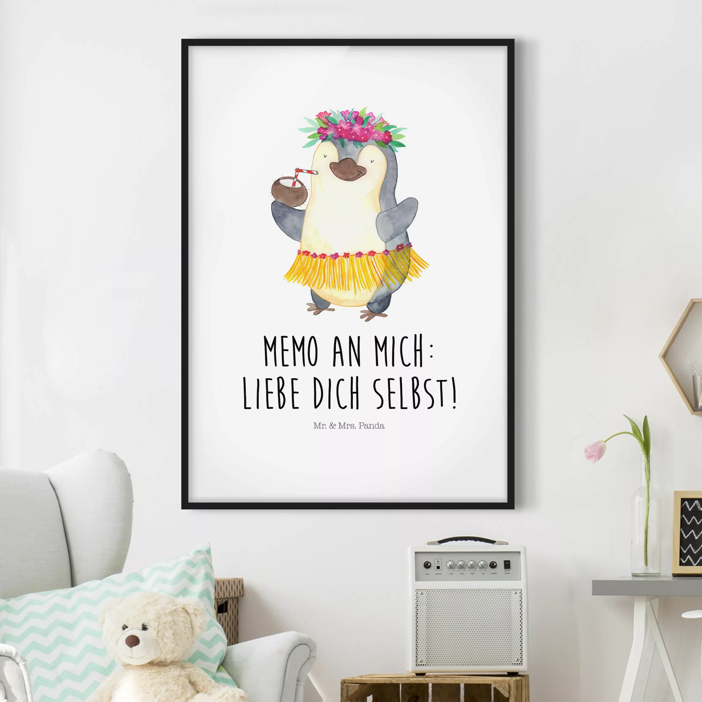 Bild mit Rahmen Mr. & Mrs. Panda - Pinguin - Liebe Dich selbst günstig online kaufen