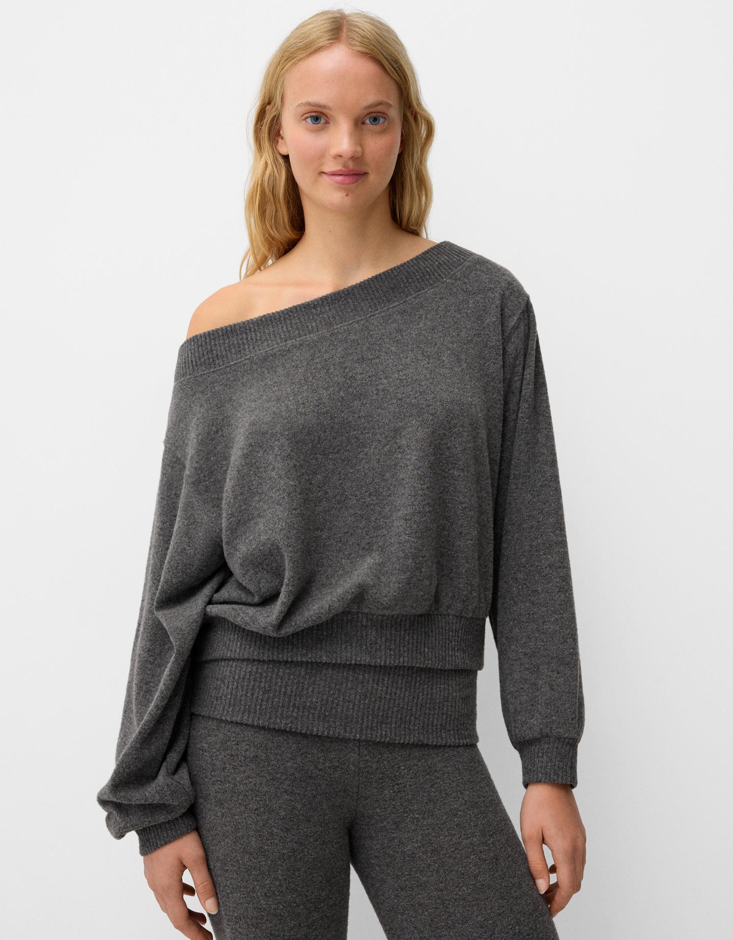 Bershka Soft-Touch-Pullover Mit Asymmetrischem Ausschnitt Damen M Dunkelgra günstig online kaufen