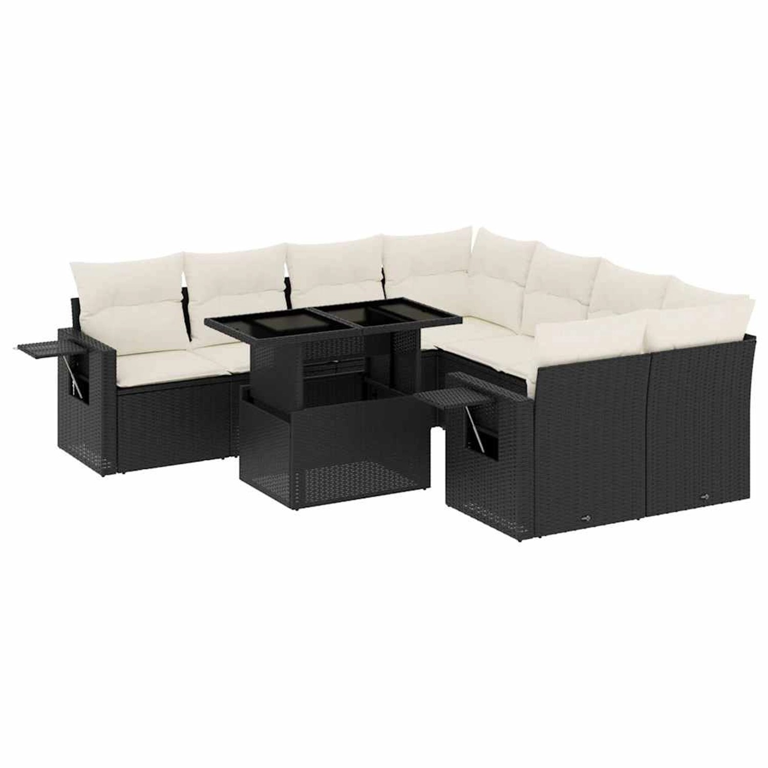 vidaXL 9-Tlg Garten-Sofagarnitur mit Kissen Schwarz Poly Rattan 3267796 günstig online kaufen
