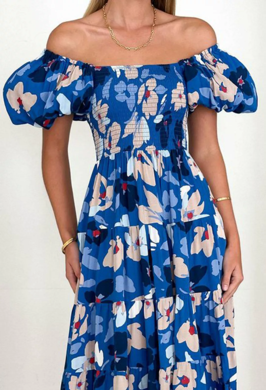 CHENIN Off-Shoulder-Kleid Schlanker Urlaubs-Langrock mit Puffärmeln Damenkl günstig online kaufen