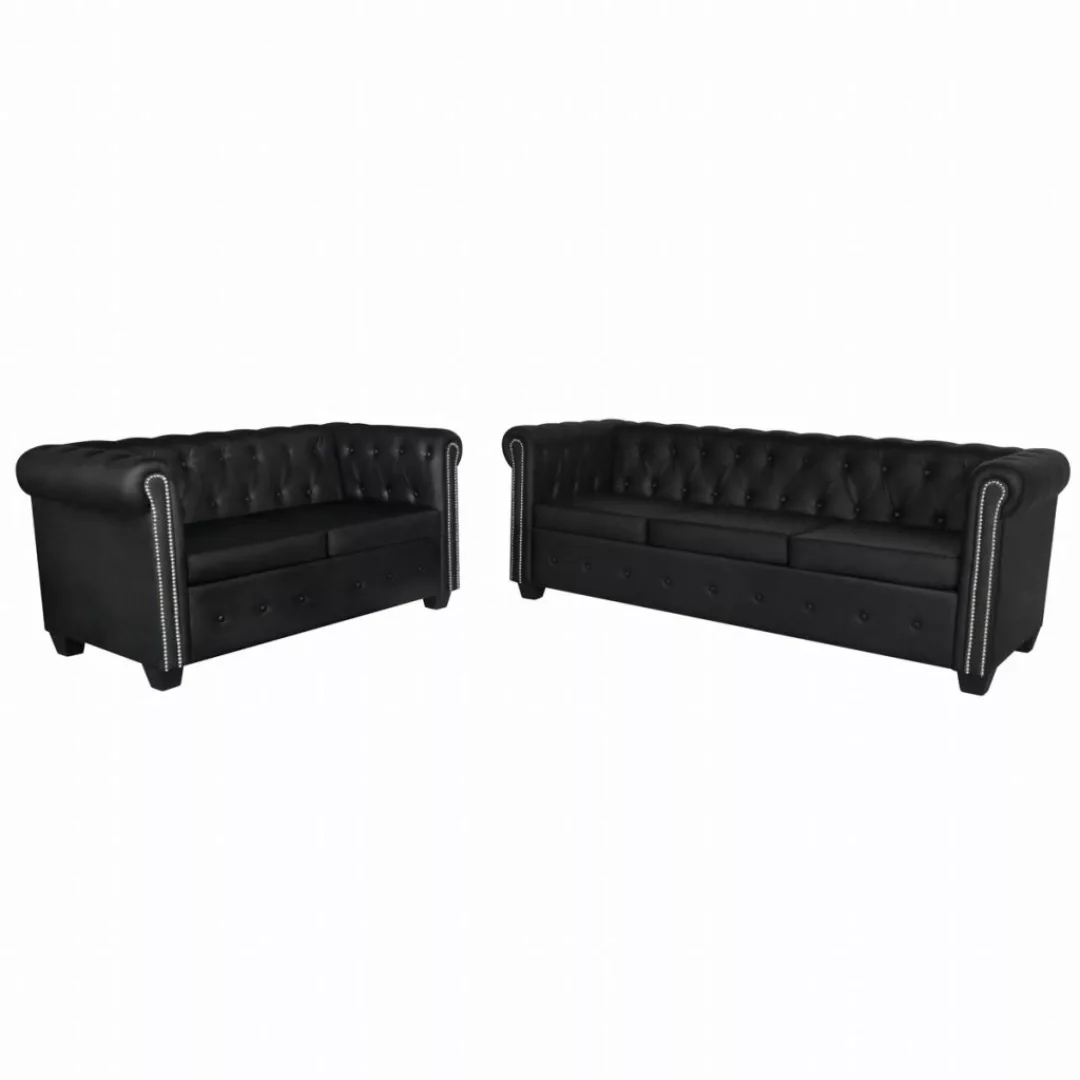 Chesterfield Sofa 2-sitzer Und 3-sitzer Kunstleder Schwarz günstig online kaufen