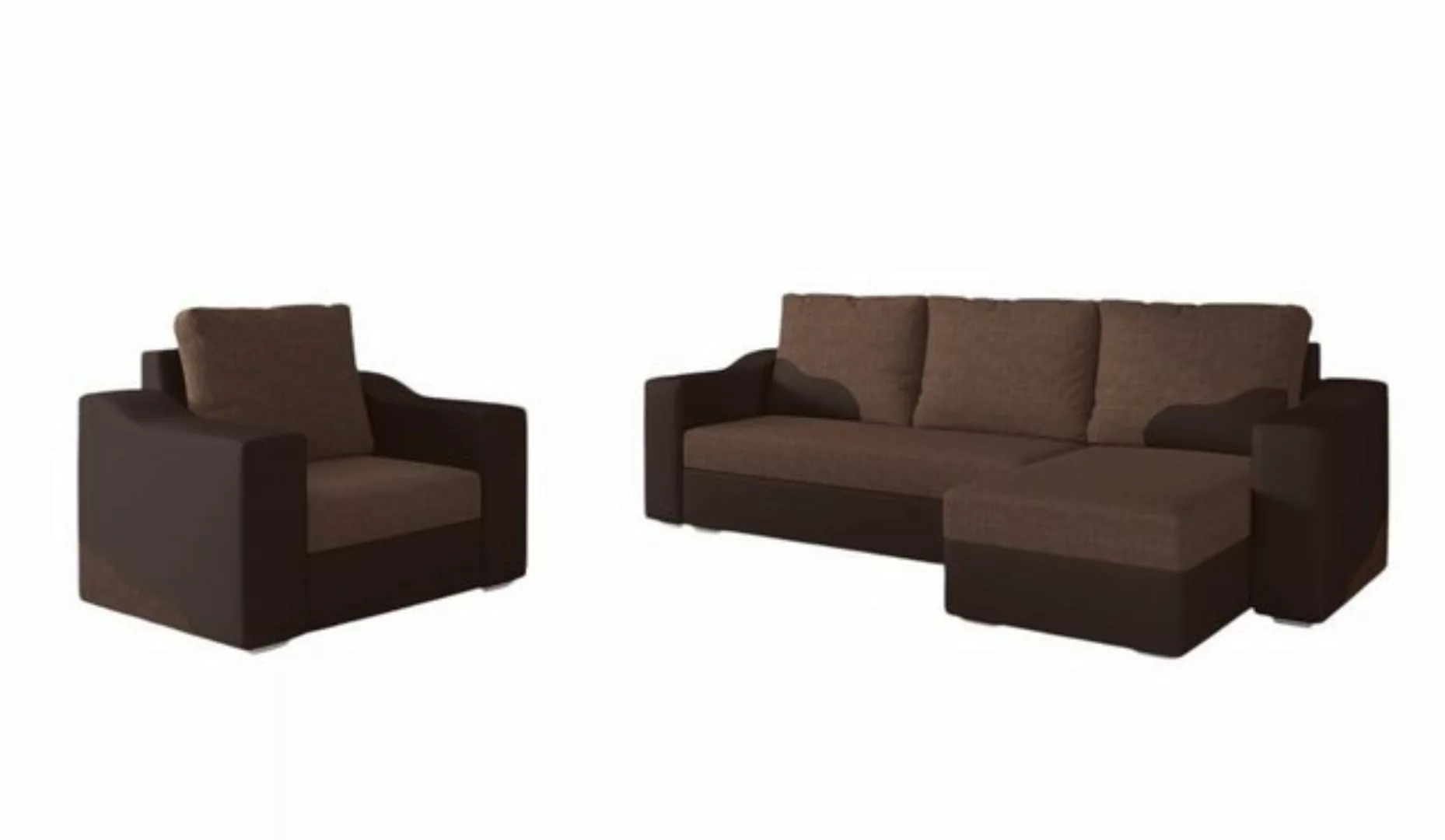 Fun Möbel Polstergarnitur Sofaset Ecksofa COLLIN mit Ottomane plus Sessel, günstig online kaufen