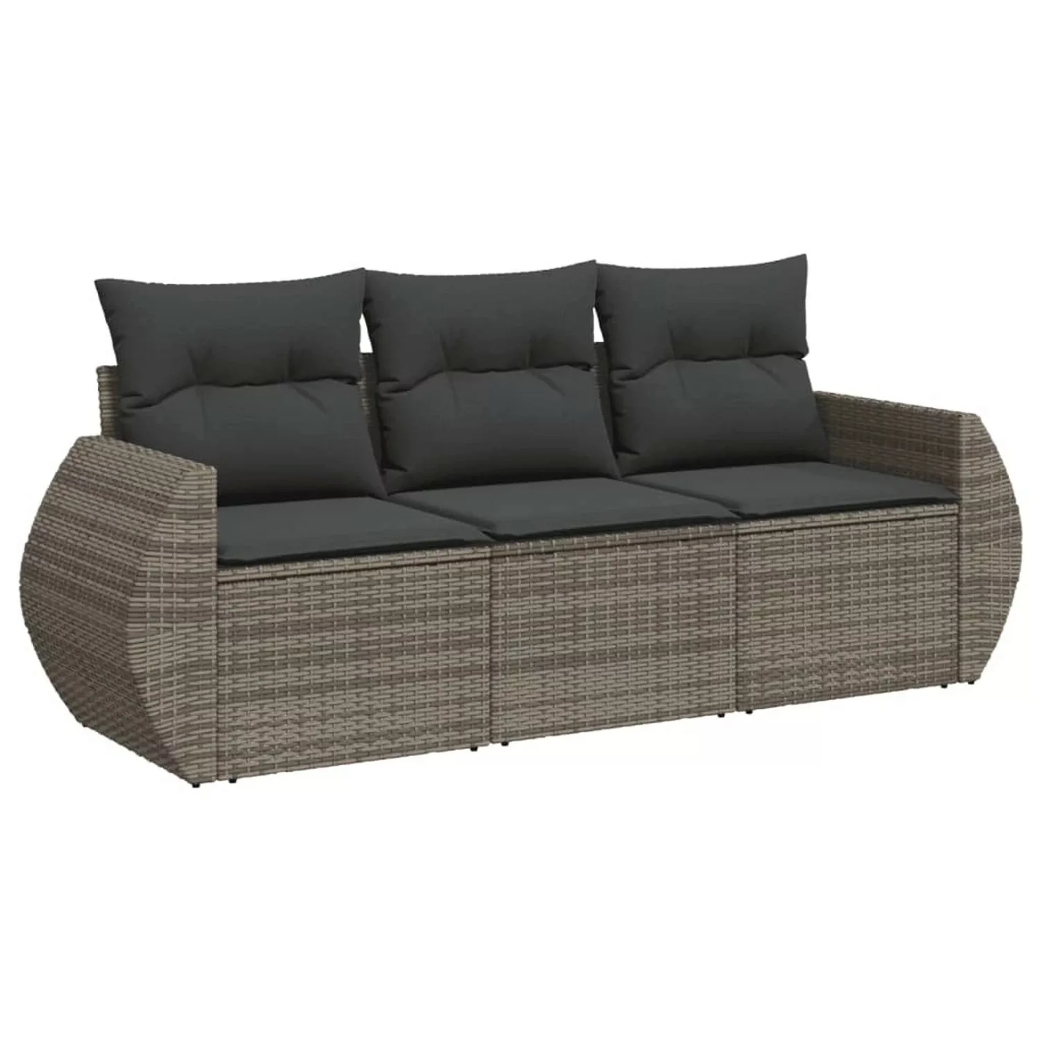 vidaXL 3-tlg Garten-Sofagarnitur mit Kissen Grau Poly Rattan Modell 1 günstig online kaufen