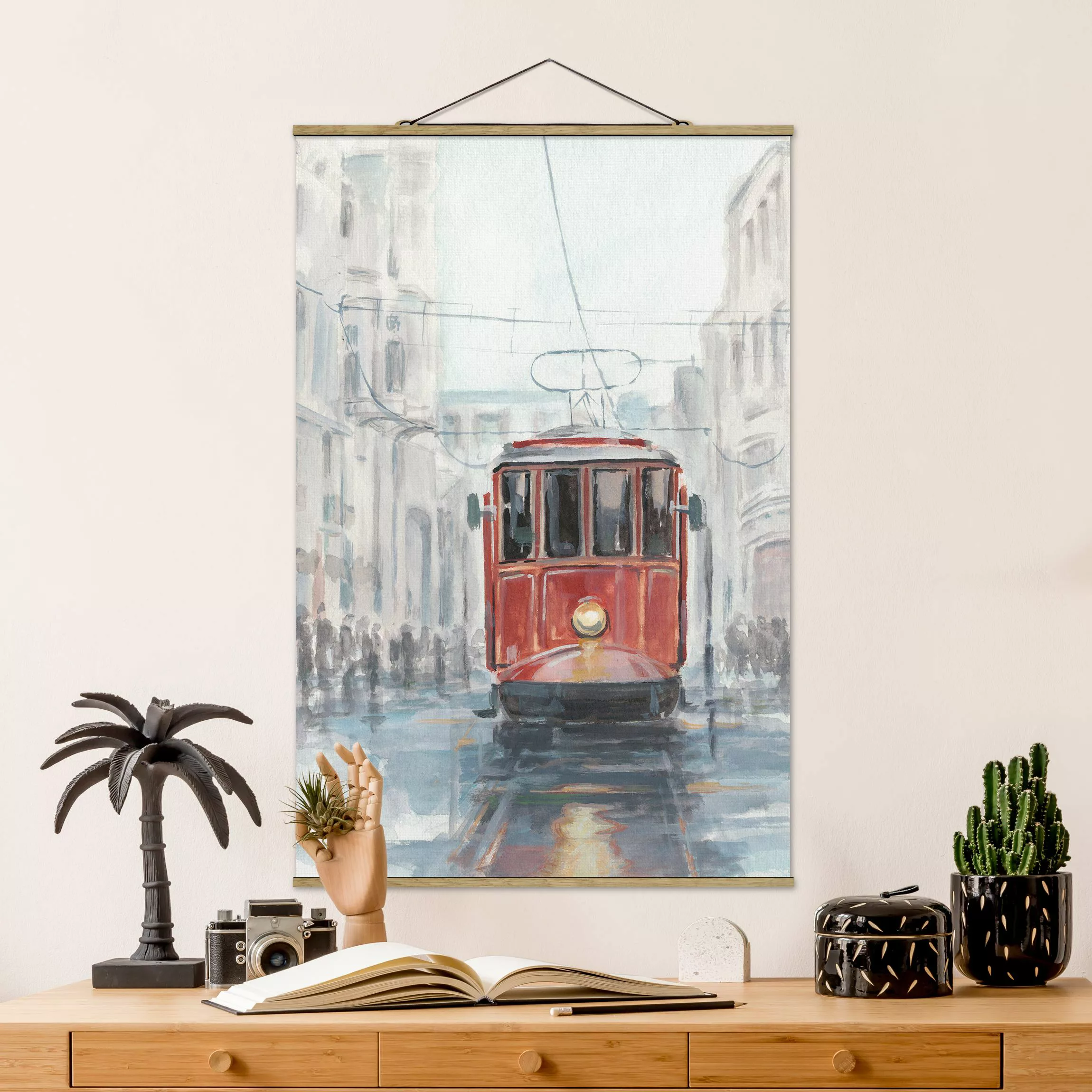 Stoffbild Kunstdruck mit Posterleisten - Hochformat Straßenbahn-Studie I günstig online kaufen
