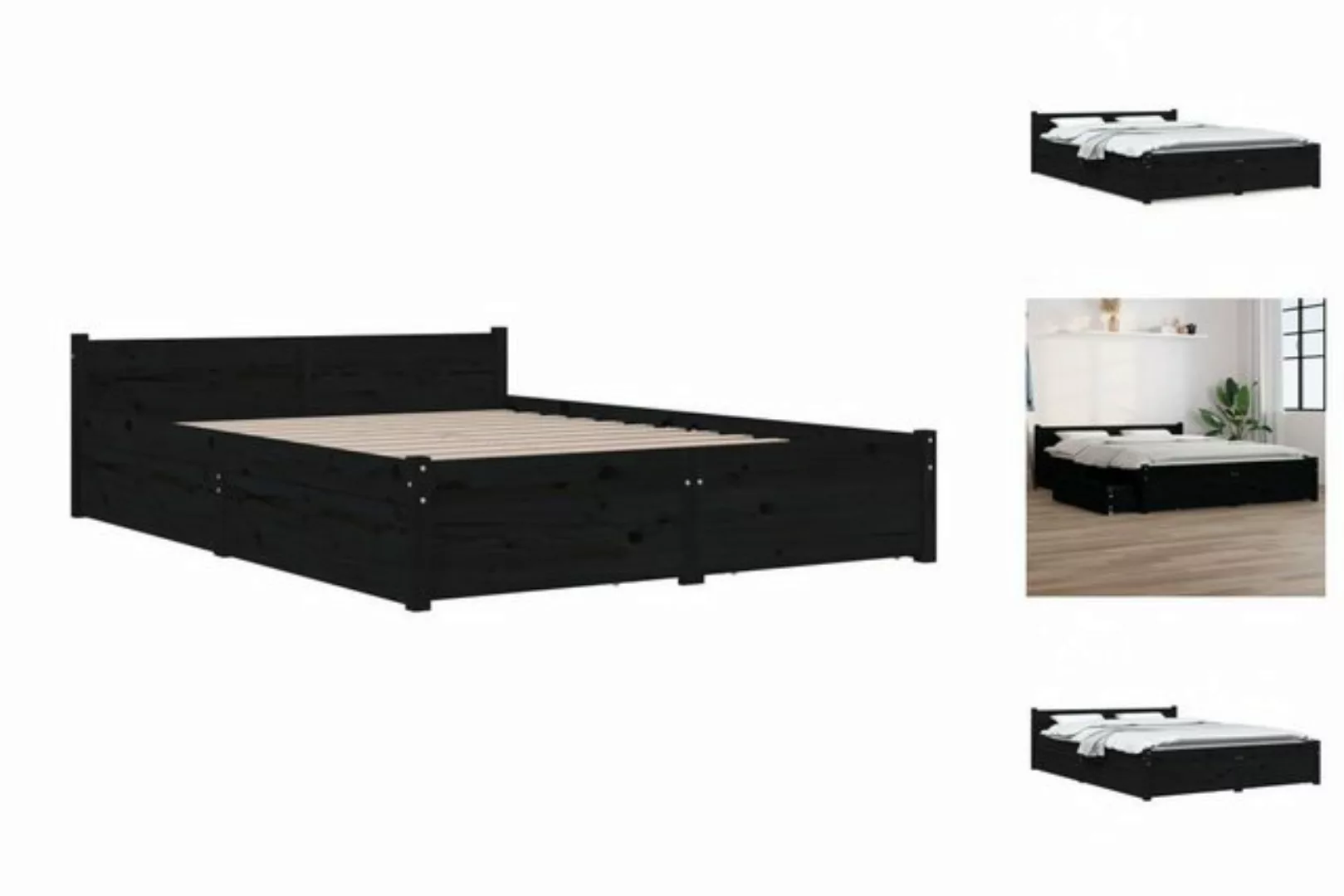 vidaXL Bettgestell Bett mit Schubladen Schwarz 140x190 cm Bett Bettrahmen B günstig online kaufen