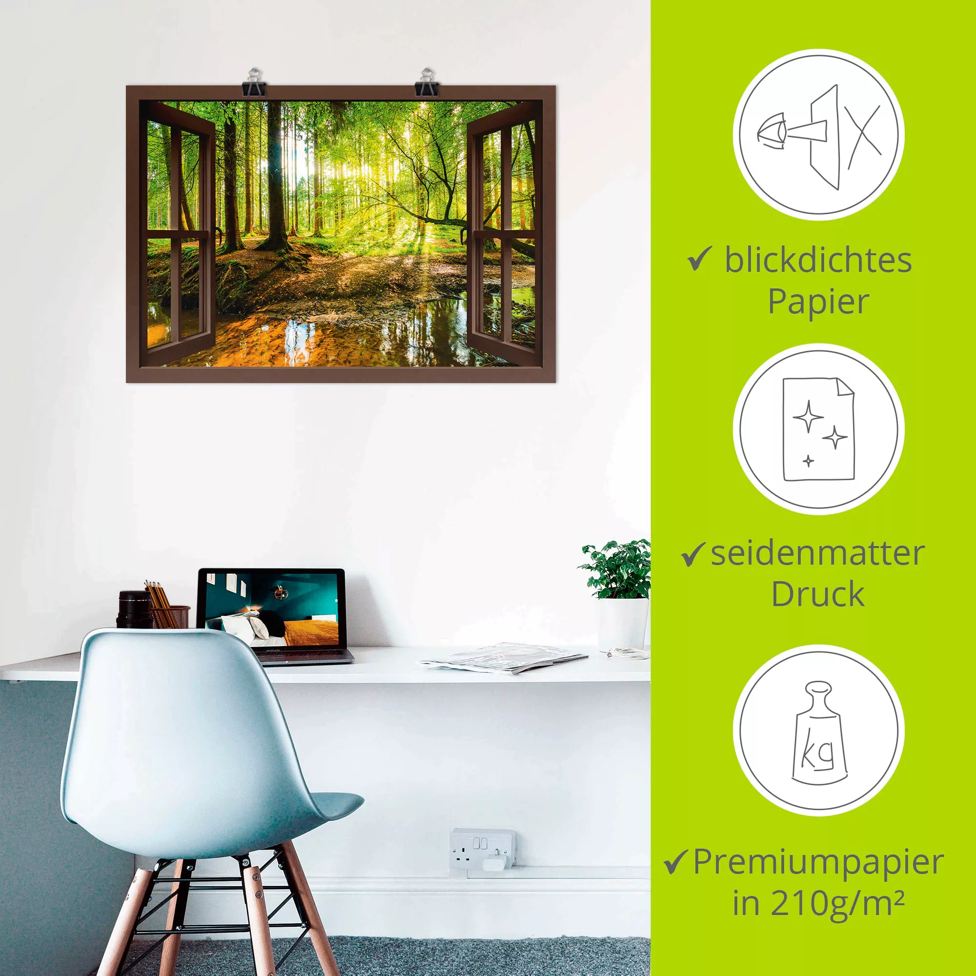 Artland Wandbild »Fensterblick - Wald mit Bach«, Wald, (1 St.), als Leinwan günstig online kaufen