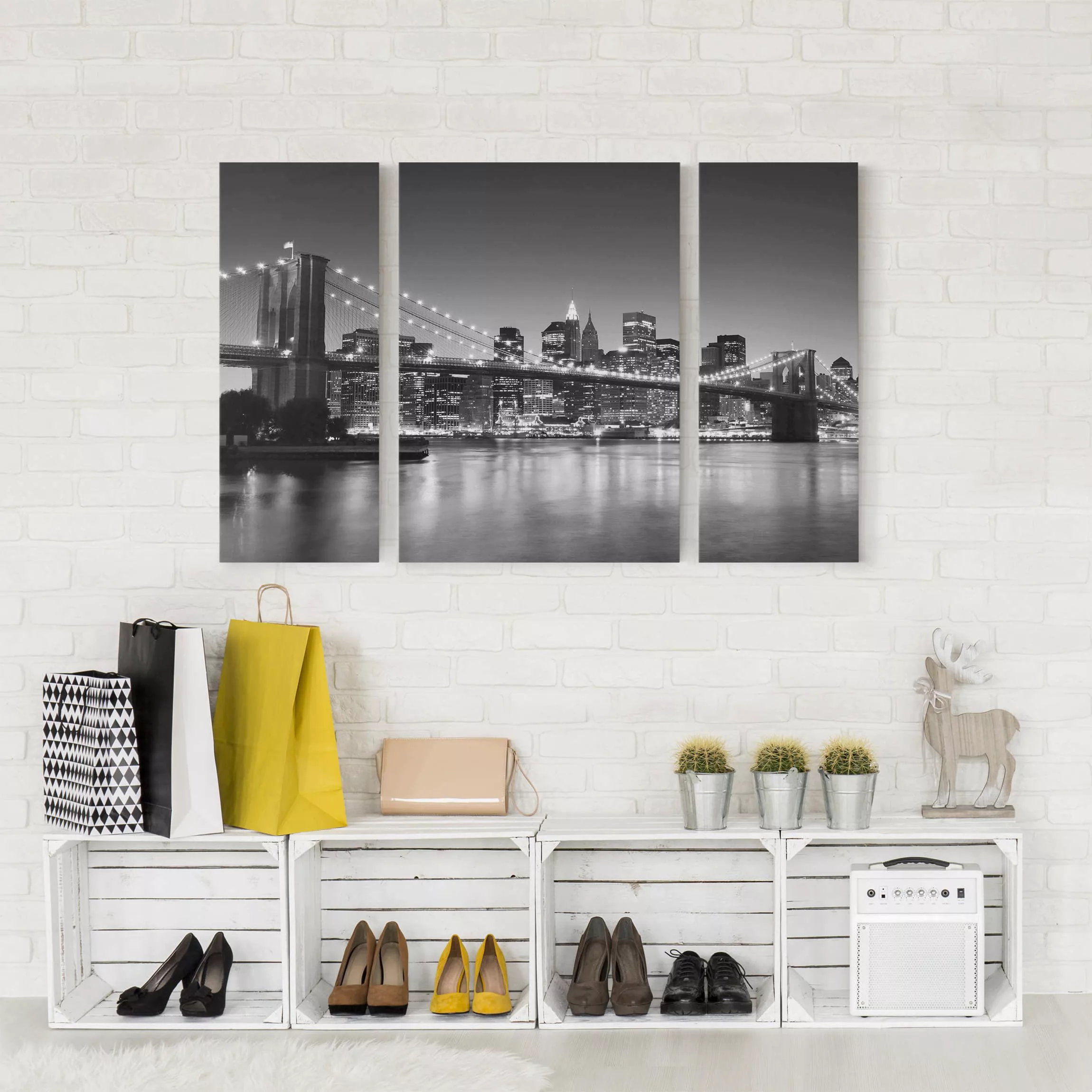 3-teiliges Leinwandbild Architektur & Skyline - Querformat Brooklyn Brücke günstig online kaufen