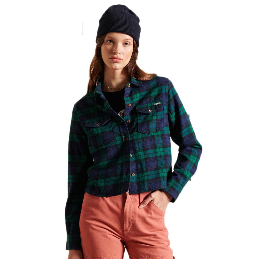 Superdry Heritage Check Cropped Langarm Hemd XS Chancery Check Green günstig online kaufen