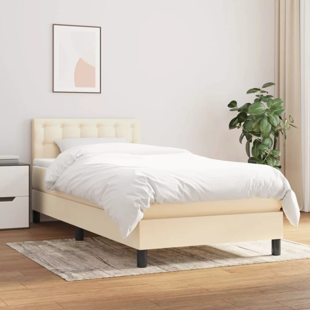 vidaXL Bettgestell Boxspringbett mit Matratze Creme 100x200 cm Stoff Bett B günstig online kaufen