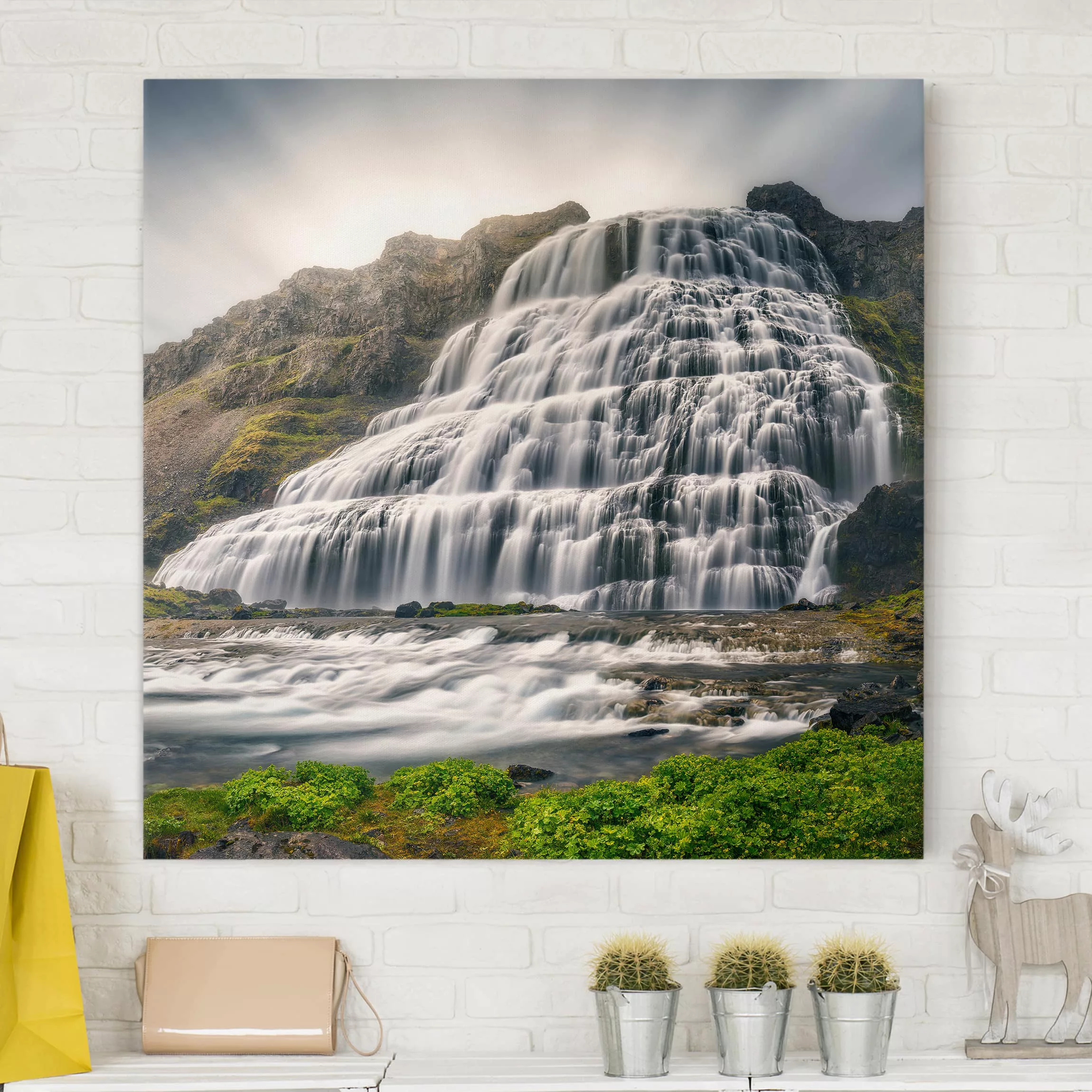 Leinwandbild Berg - Quadrat Dynjandi Wasserfall günstig online kaufen