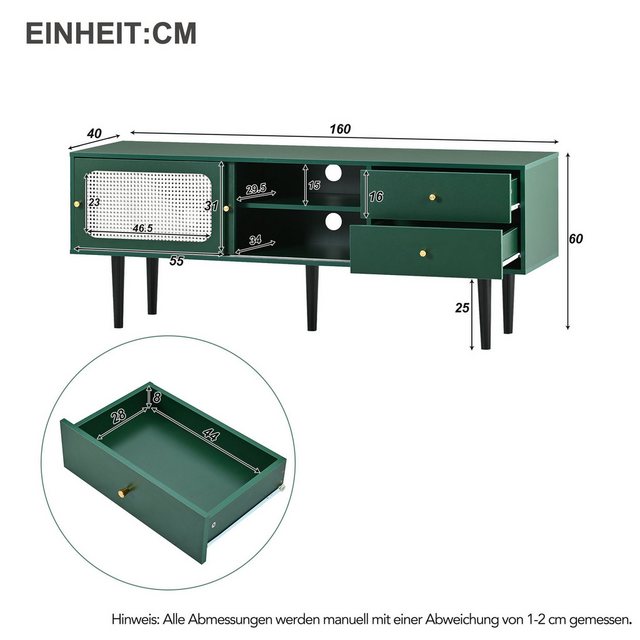 KoDise TV-Schrank mit 2 Rattan-Schiebetüren und 2 Schubladen, 4 Fächer, aus günstig online kaufen