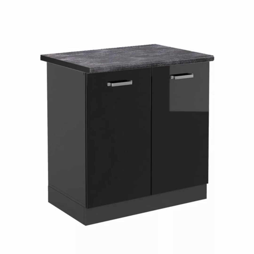 Vicco Spülenunterschrank R-Line, Schwarz Hochglanz/Anthrazit, 80 cm, AP Ant günstig online kaufen