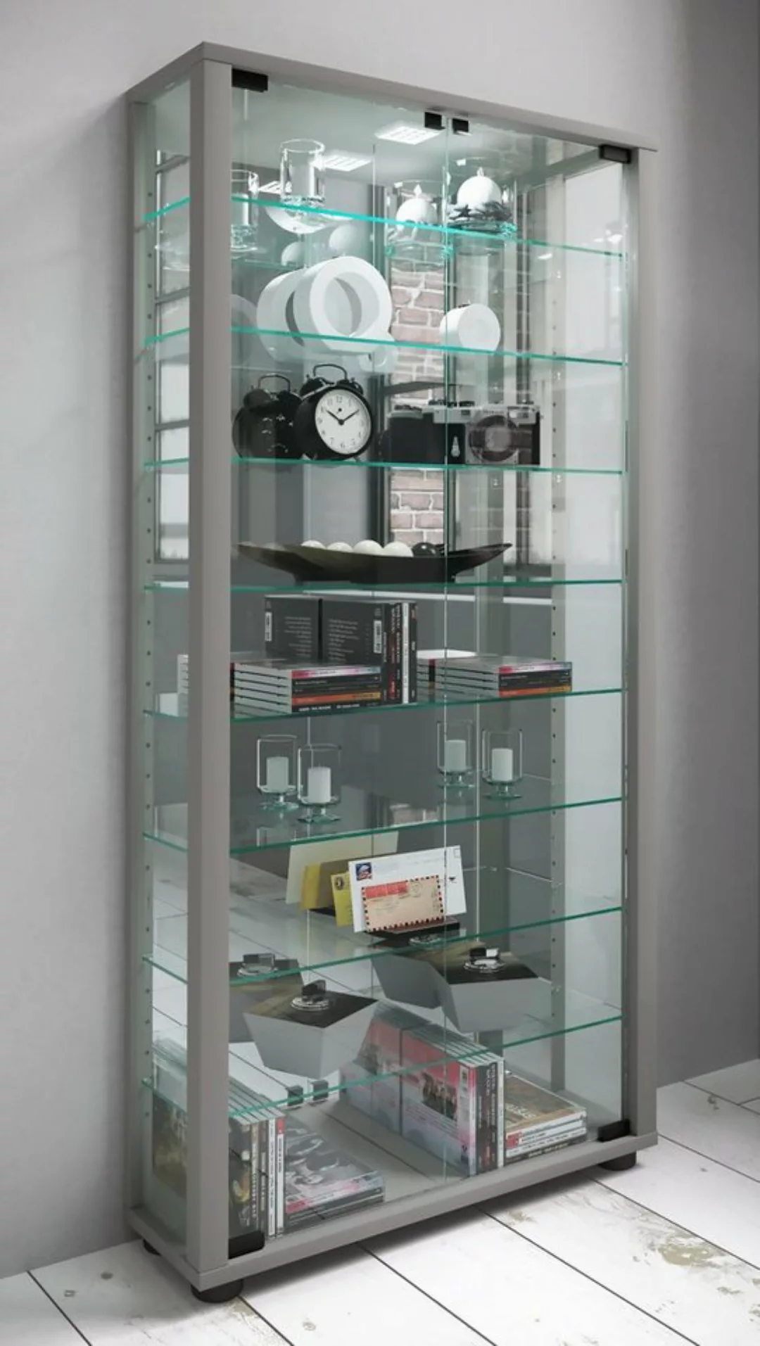 VCM Standvitrine Glas Stand Vitrine Sammelvitrine Lumo Maxi Spiegel günstig online kaufen