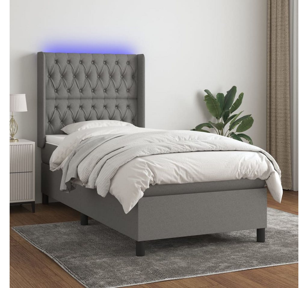 vidaXL Boxspringbett Boxspringbett mit Matratze LED Dunkelgrau 90x200 cm St günstig online kaufen