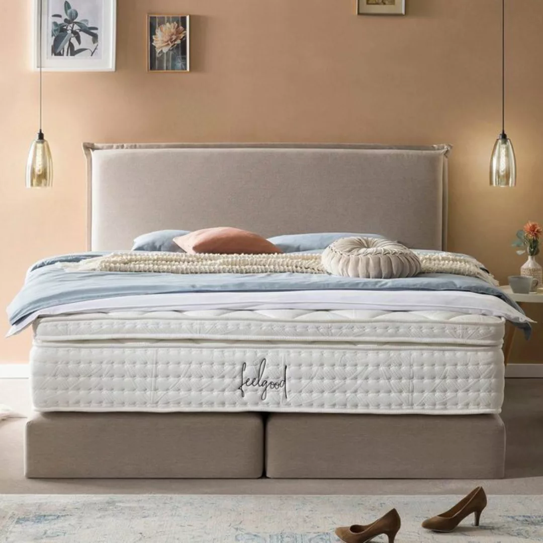 BettCo Boxspringbett London (in Beige Webstoff, 200 x 200 cm), Kopfteil mit günstig online kaufen