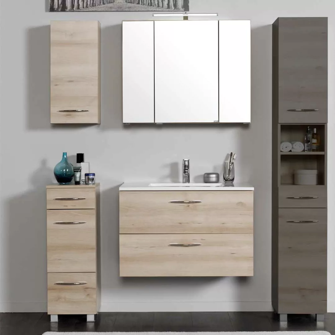 Badezimmermöbel Set mit Waschtisch und Spiegelschrank Buche (vierteilig) günstig online kaufen