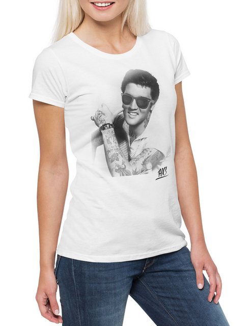 Urban Backwoods Print-Shirt Tattoo Rocker HC Damen T-Shirt Elvis Skull Ink günstig online kaufen