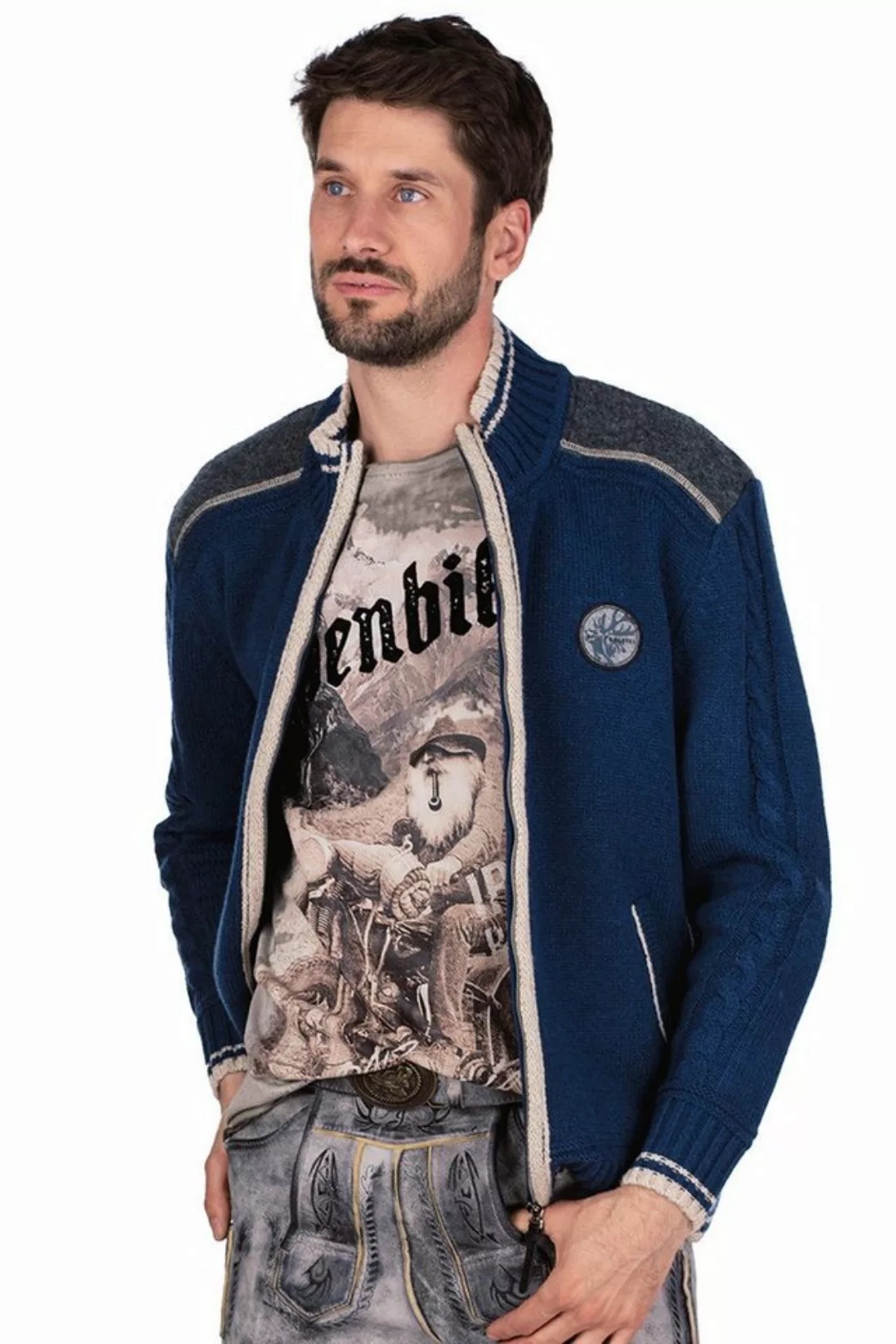 Spieth & Wensky Outdoorjacke Strickjacke Herren - BETZBACH - denim, hellgra günstig online kaufen