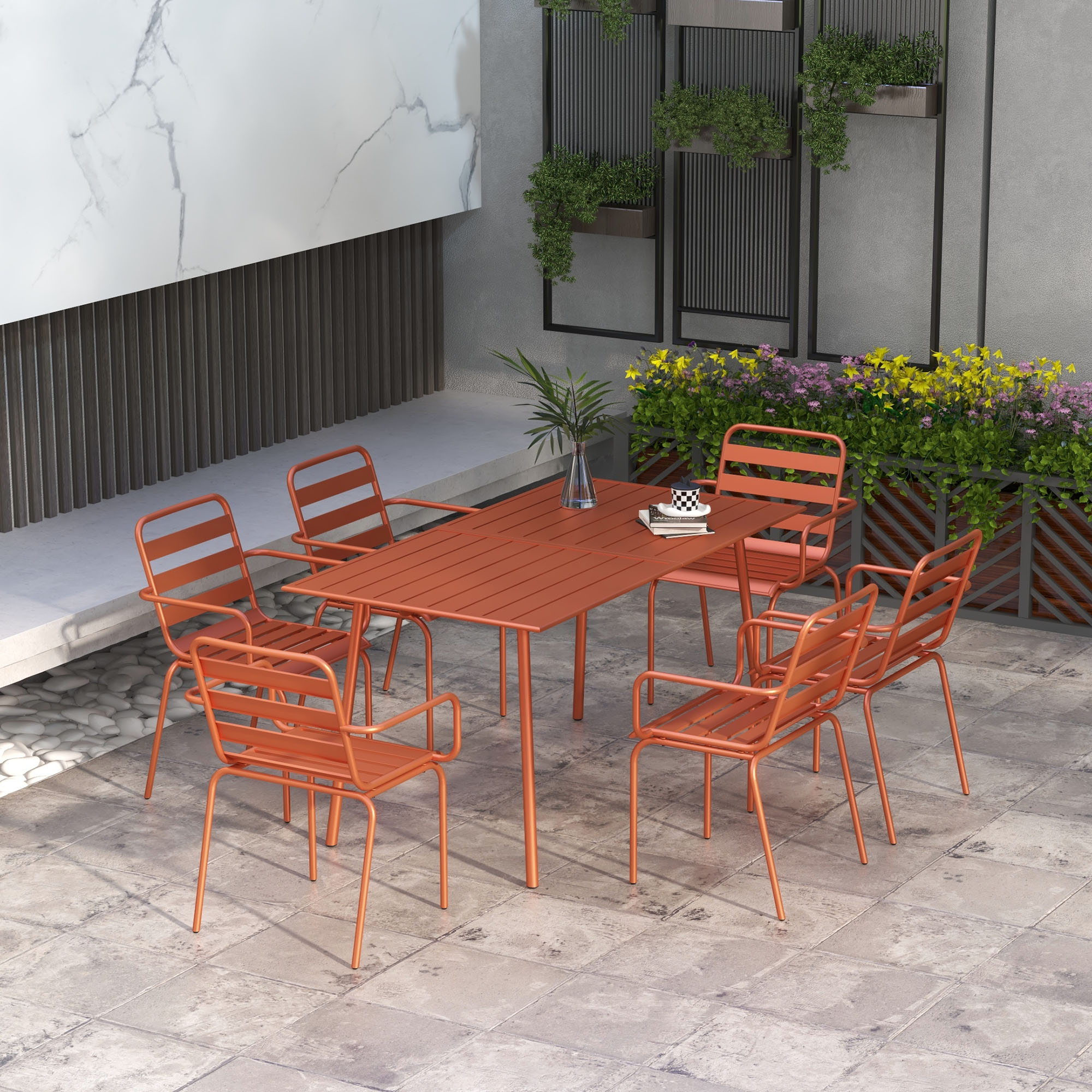 Outsunny Gartenmöbel Set Garten-Dining-Set 7-teilig mit 1 Tisch und 6 stape günstig online kaufen