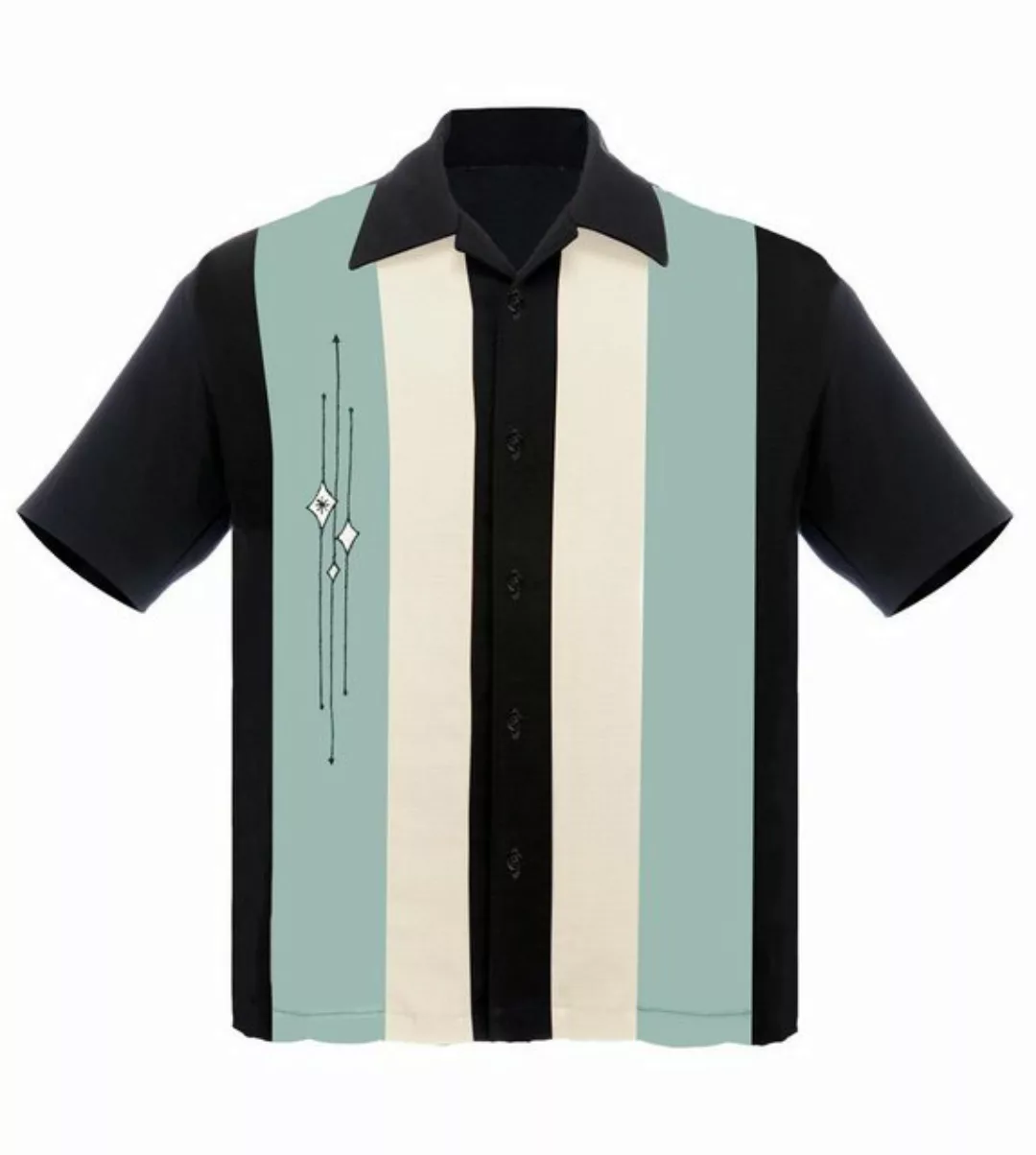 Steady Clothing Kurzarmhemd The Finley Black Mint Cream Vintage Bowling Shi günstig online kaufen