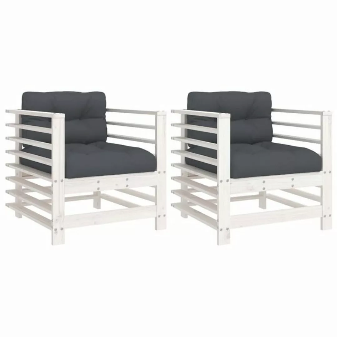 vidaXL Sofaelement Gartenstühle mit Kissen 2 Stk. Weiß Massivholz Kiefer (1 günstig online kaufen
