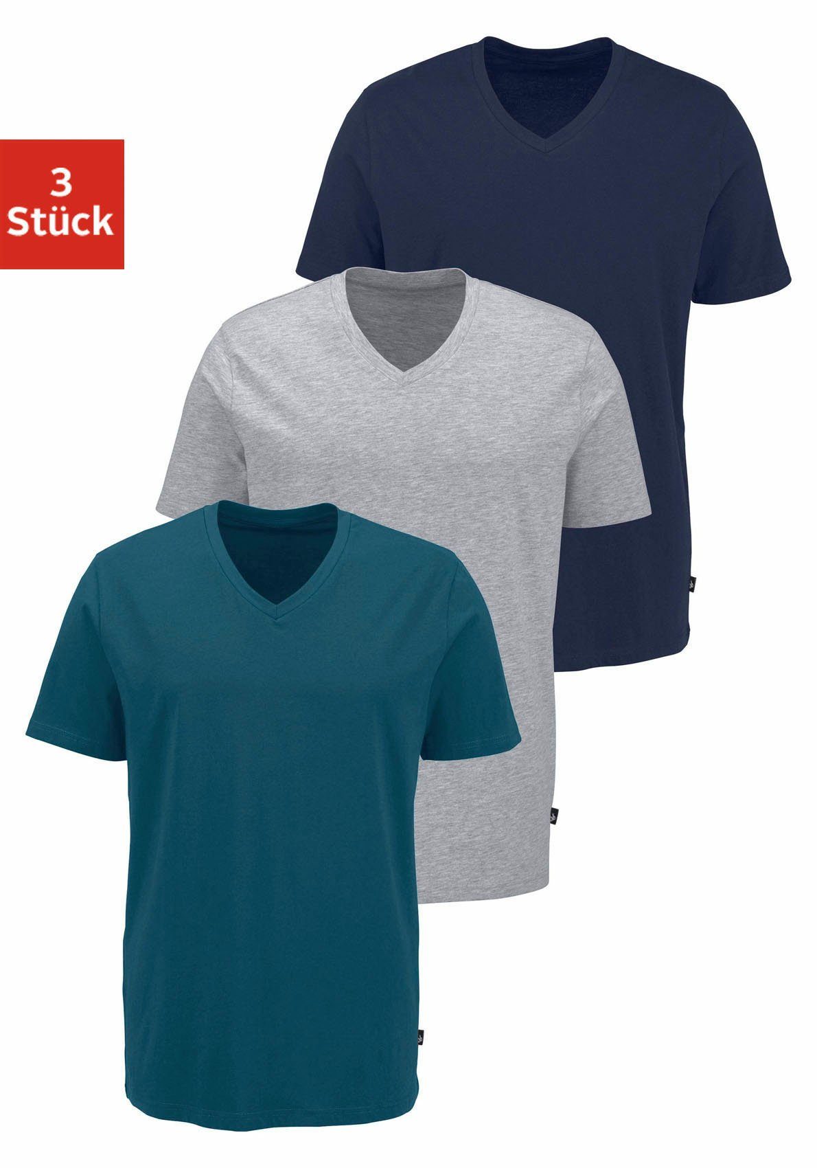 Bruno Banani T-Shirt, (3 tlg., 3er-Pack), mit V-Ausschnitt, perfekte Passfo günstig online kaufen