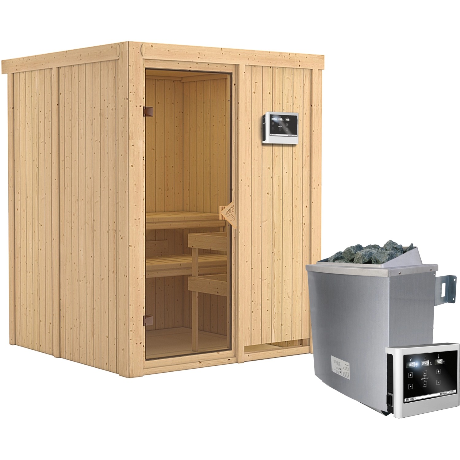 Karibu Sauna-Set Norna inkl. Edelstahl-Ofen 9 kW mit ext. Steuerung günstig online kaufen