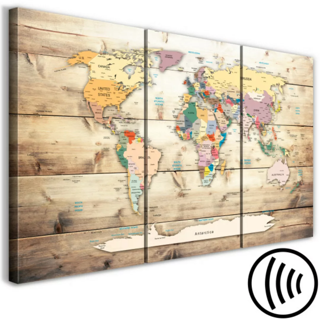 Leinwandbild World Map: Colourful Continents (3 Parts) XXL günstig online kaufen