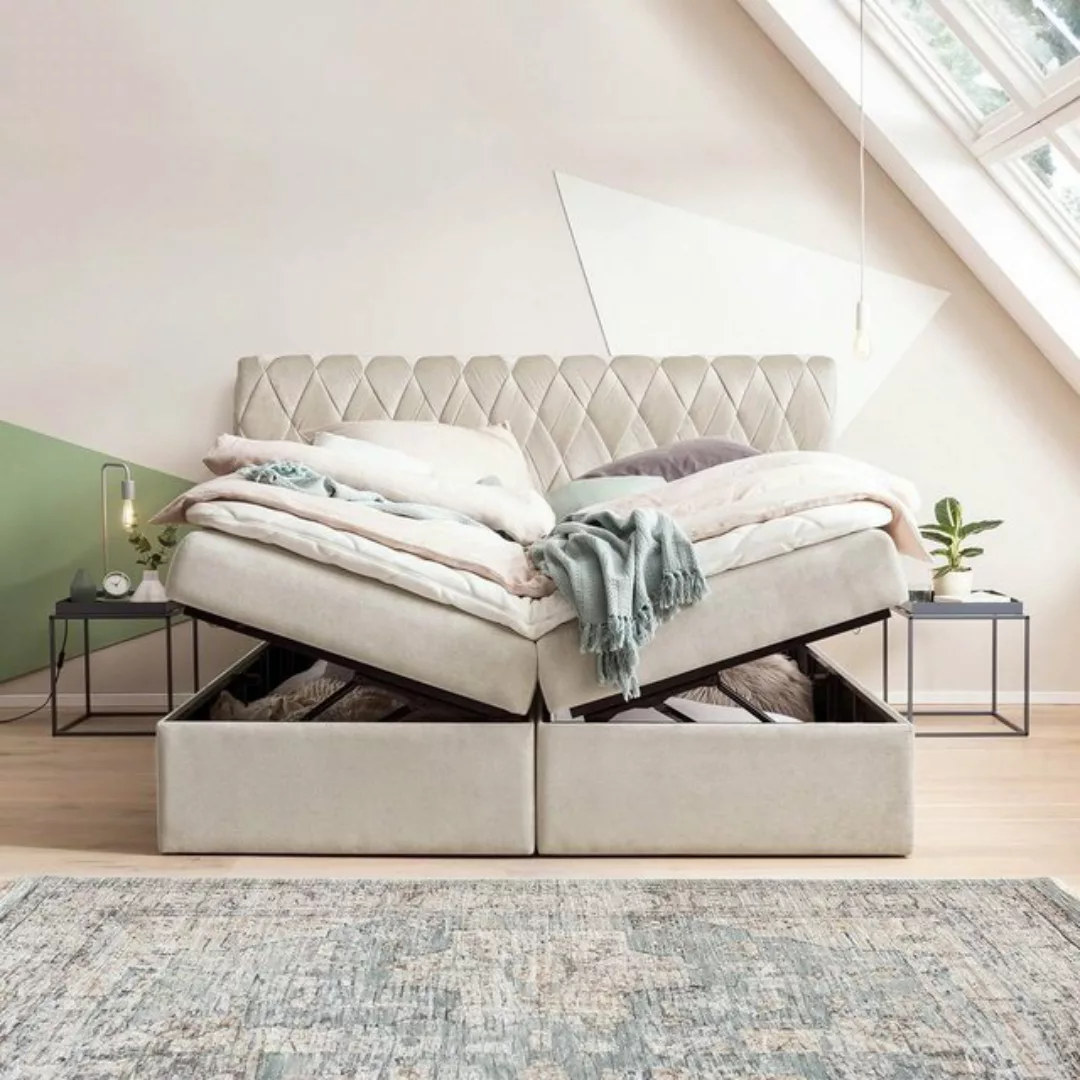 BettCo Stauraumbett Boxspringbett mit Bettkasten Lyon (in Creme Samt, 140 x günstig online kaufen