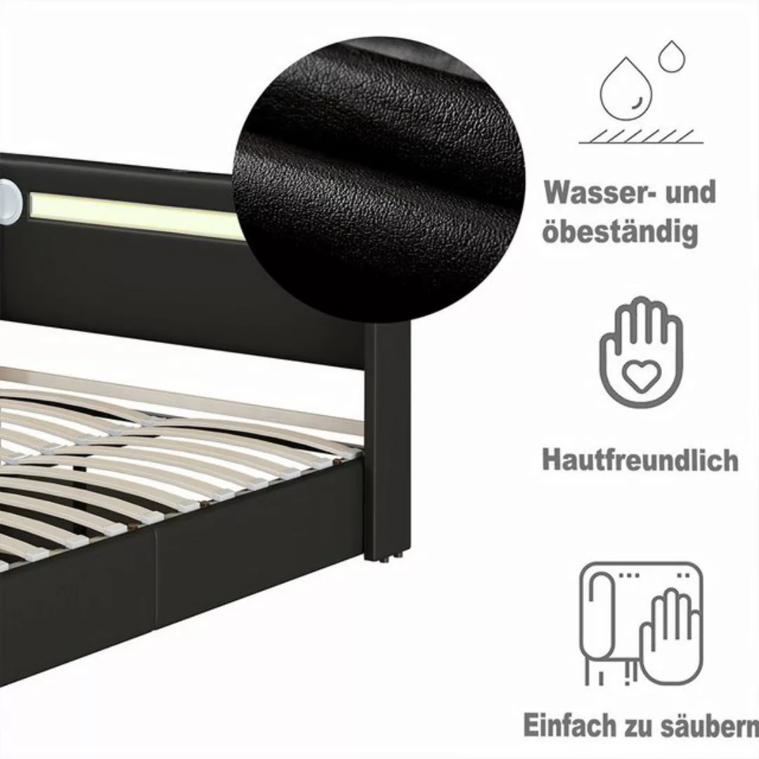 XDeer Polsterbett Polsterbett mit LED-Lichtleiste Bluetooth-Player und, USB günstig online kaufen