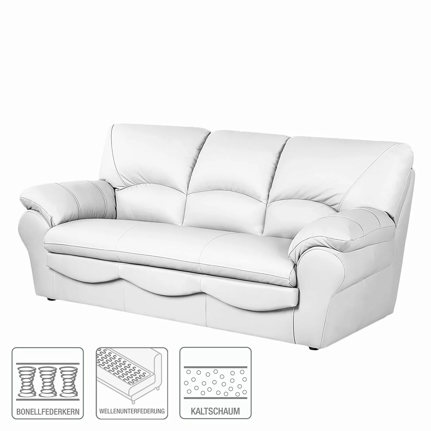 home24 Modoform Sofa Torsby 3-Sitzer Weiß Kunstleder 205x92x85 cm günstig online kaufen