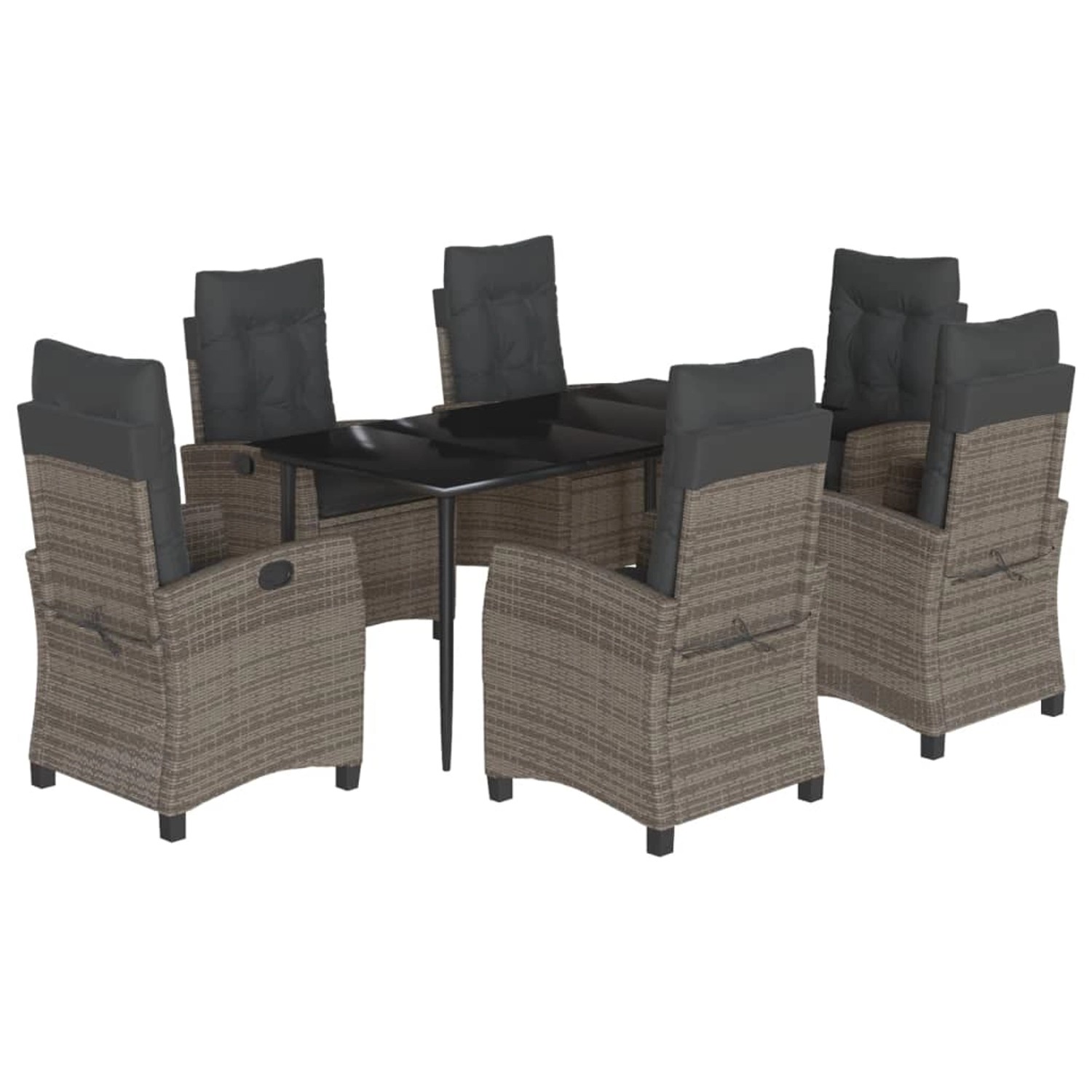 vidaXL 7-Tlg Garten-Essgruppe mit Kissen Grau Poly Rattan 3212788 günstig online kaufen
