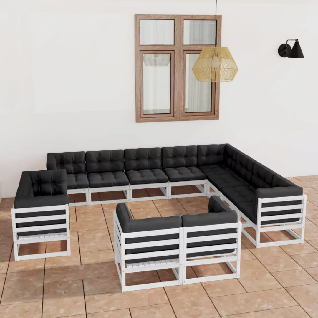 12-tlg. Garten-lounge-set Mit Kissen Weiß Kiefer Massivholz günstig online kaufen