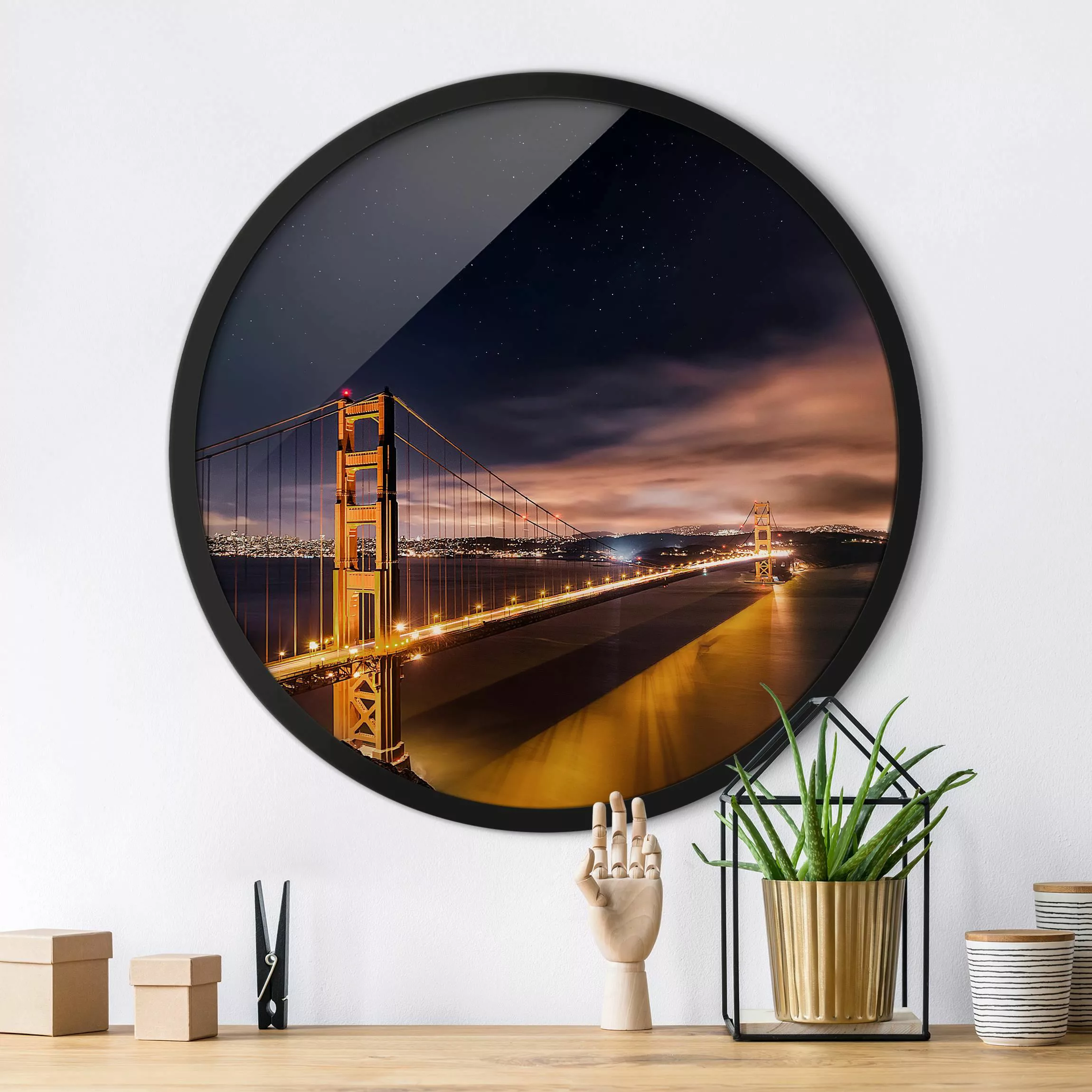 Rundes Gerahmtes Bild Golden Gate to Stars günstig online kaufen