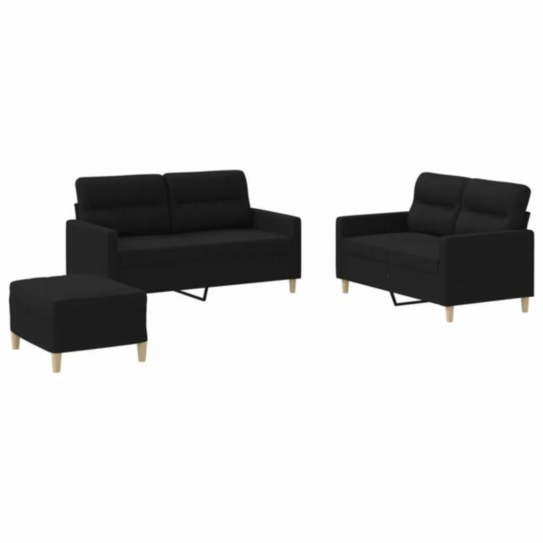 vidaXL Sofa Sofagarnitur Set mit Kissen Stoff, 3-tlg., Schwarz günstig online kaufen