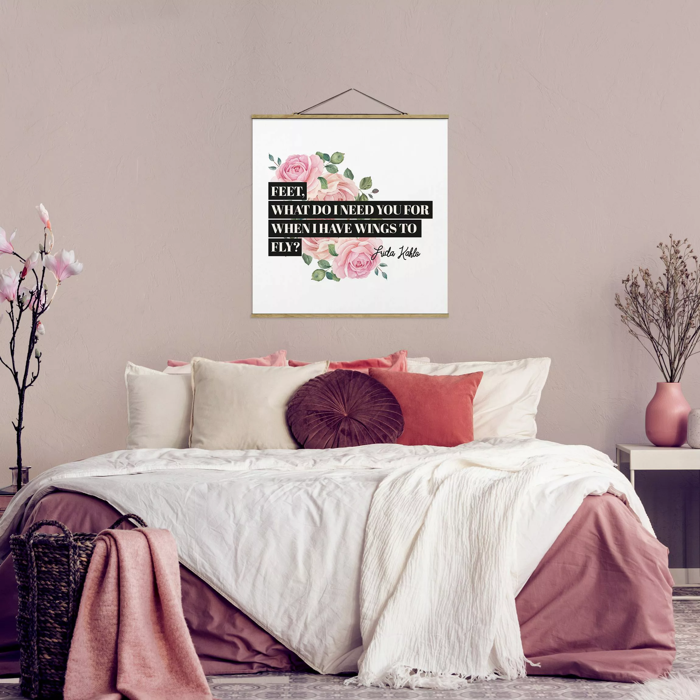 Stoffbild Blumen mit Posterleisten - Quadrat Feet what do i need you for günstig online kaufen