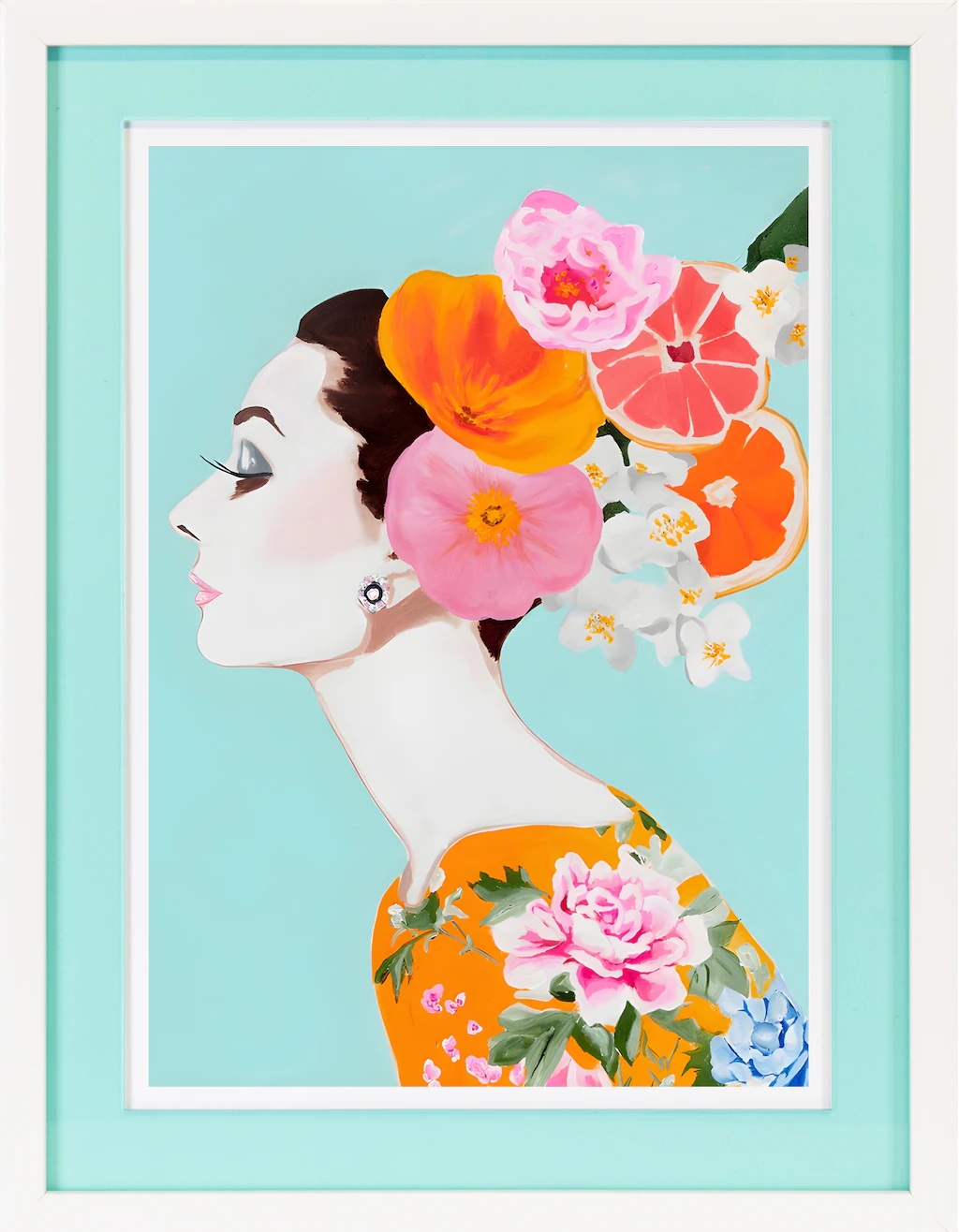 queence Bild mit Rahmen »Frau, Profil, Blumen«, Bilder von Frauen-Blumen-Bl günstig online kaufen