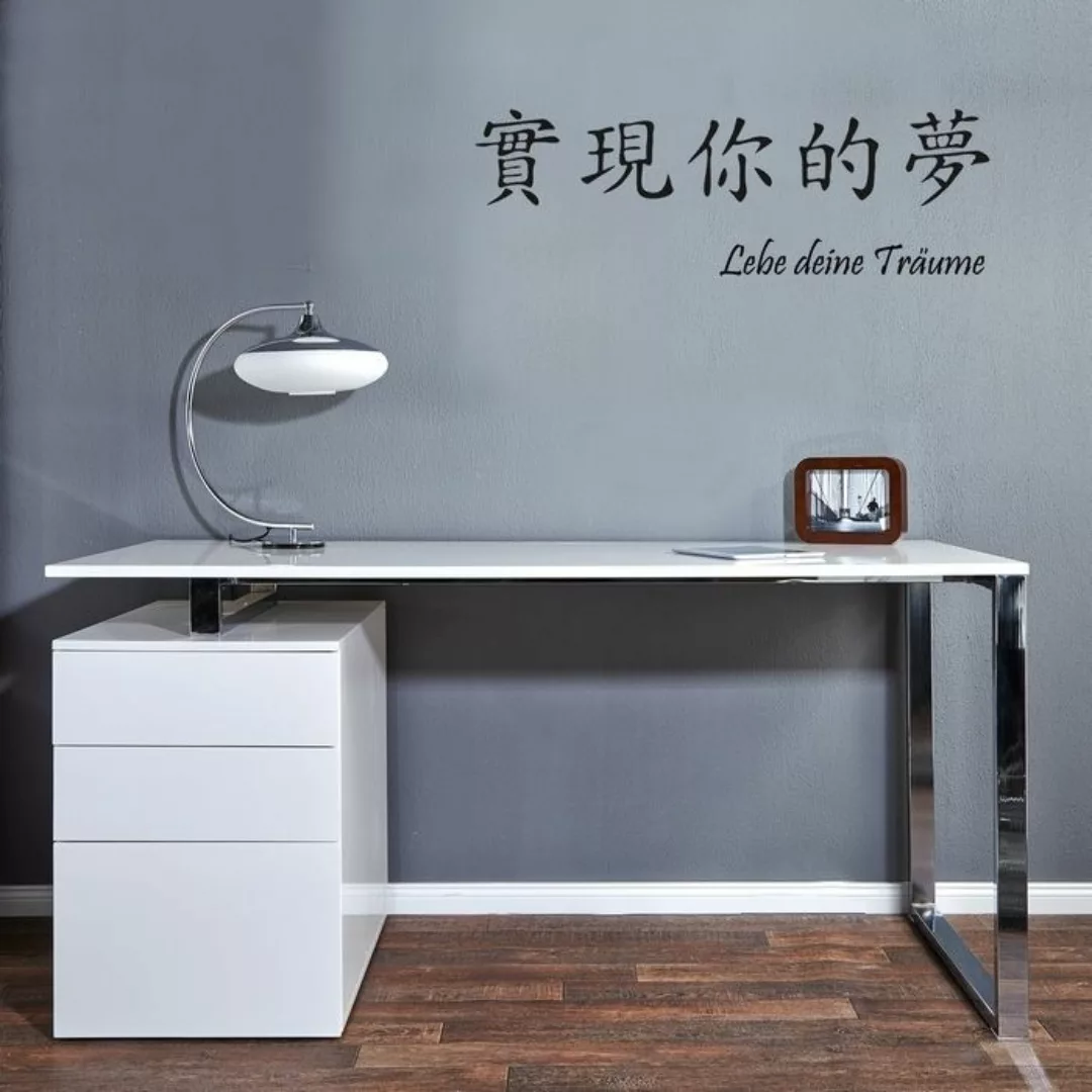 Schreibtisch NEWCASTLE Weiß Hochglanz mit Bürocontainer 160cm günstig online kaufen