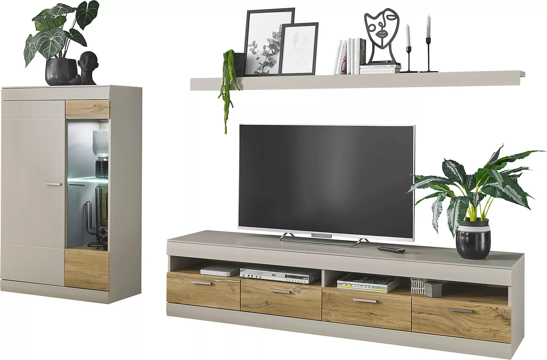 INOSIGN Wohnwand "SCARA", (3 St.), trendige Farbe mit Applikation Zinneiche günstig online kaufen