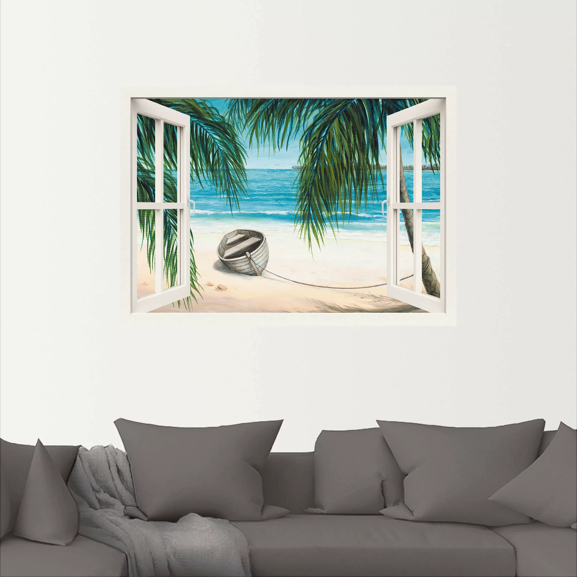 Artland Wandbild "Fensterblick - Karibik", Fensterblick, (1 St.), als Leinw günstig online kaufen