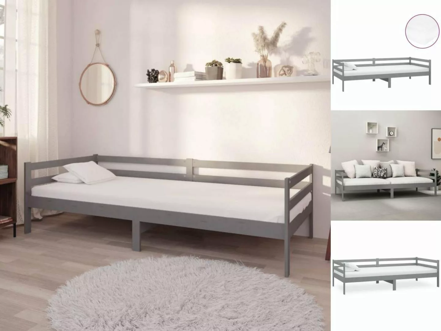 vidaXL Bettgestell Tagesbett Gästebett mit Matratze 90x200 cm Grau Massivho günstig online kaufen