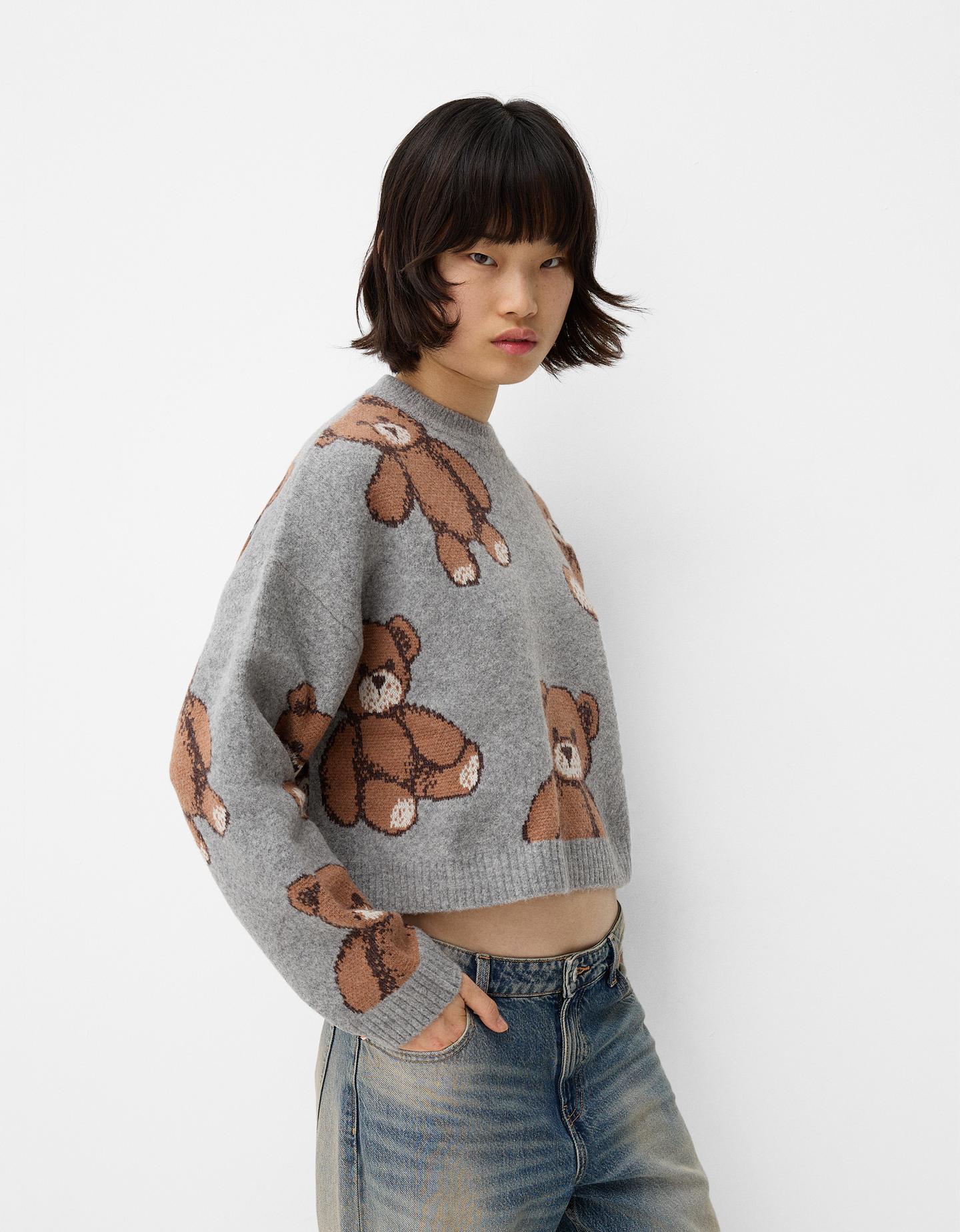 Bershka Pullover Mit Alloverprint Damen M Grau günstig online kaufen